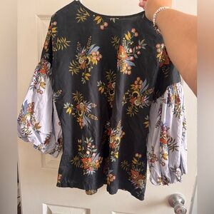 LOFT Black Multicolor Floral Blouse